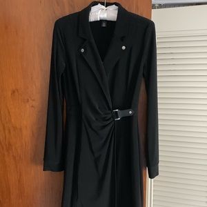 Ladies Classic Black Semi Wrap Long Sleeve Dress